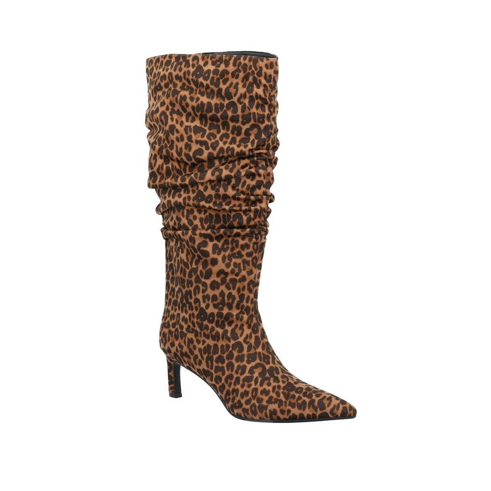 Women Size 10‎ Faux Suede Leopard Slouch Boots Kitten Heel NEW Time and Tru